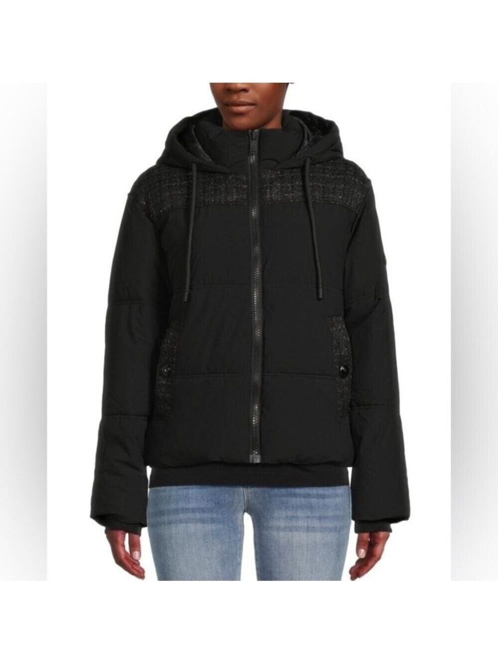 NWT KARL LAGERFELD PARIS Hooded Tweed Puffer Jacket